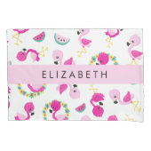 Tropisches Muster, Flamingos, Blume, Ihr Name Kissenbezug (Vorderseite)