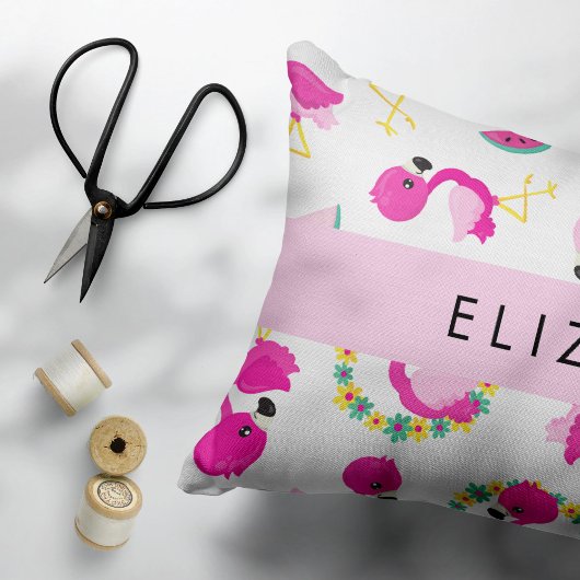 Tropisches Muster, Flamingos, Blume, Ihr Name Kissenbezug