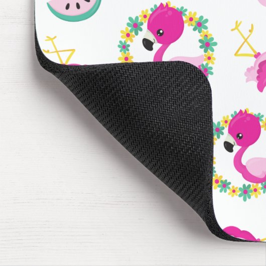 Tropisches Muster, Flamingos, Blume, Ihr Name Mousepad (Ecke)