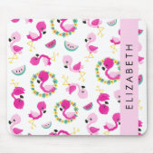 Tropisches Muster, Flamingos, Blume, Ihr Name Mousepad (Vorne)
