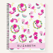 Tropisches Muster, Flamingos, Blume, Ihr Name Notizblock (Vorderseite)