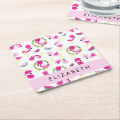 Tropisches Muster, Flamingos, Blume, Ihr Name Rechteckiger Pappuntersetzer (angewinkelt)