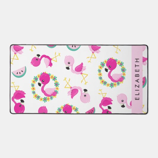 Tropisches Muster, Flamingos, Blume, Ihr Name Schreibtischunterlage (Vorderseite)