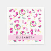 Tropisches Muster, Flamingos, Blume, Ihr Name Serviette (Vorderseite)