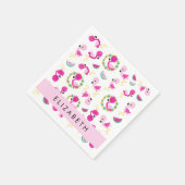 Tropisches Muster, Flamingos, Blume, Ihr Name Serviette (Ecke)