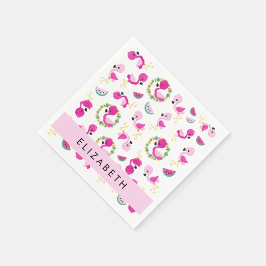 Tropisches Muster, Flamingos, Blume, Ihr Name Serviette (Ecke)