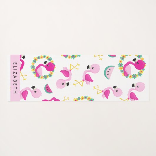Tropisches Muster, Flamingos, Blume, Ihr Name Yogamatte (Rückseite (Horizontal))
