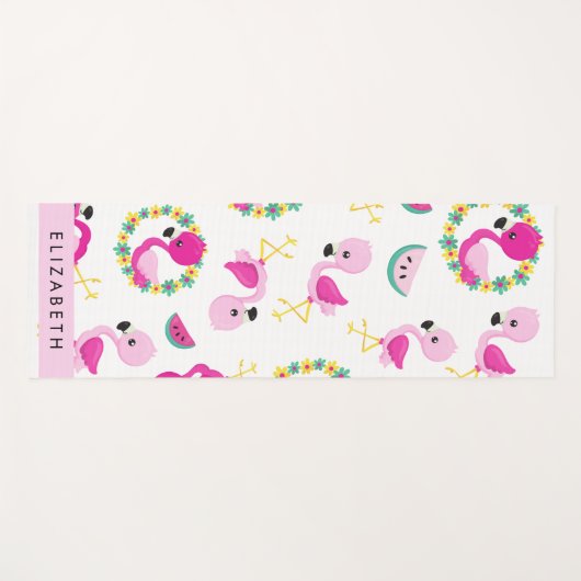 Tropisches Muster, Flamingos, Blume, Ihr Name Yogamatte (Vorderseite (Horizontal))