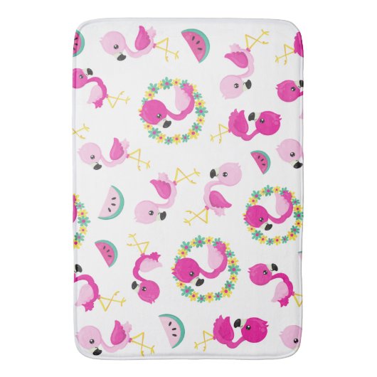 Tropisches Muster, Flamingos, Wassermelonen, Blume Badematte (Vorderseite Vertikal)