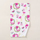 Tropisches Muster, Flamingos, Wassermelonen, Blume Badhandtuch Set (Handtuch)