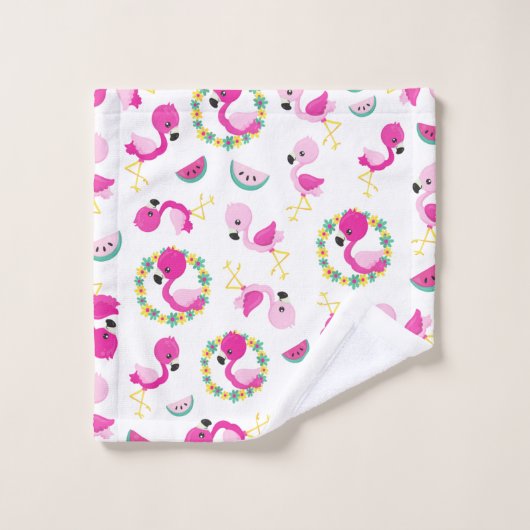 Tropisches Muster, Flamingos, Wassermelonen, Blume Badhandtuch Set (Waschlappen)