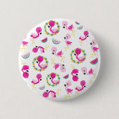 Tropisches Muster, Flamingos, Wassermelonen, Blume Button (Vorderseite)