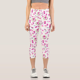 Tropisches Muster, Flamingos, Wassermelonen, Blume Capri Leggings