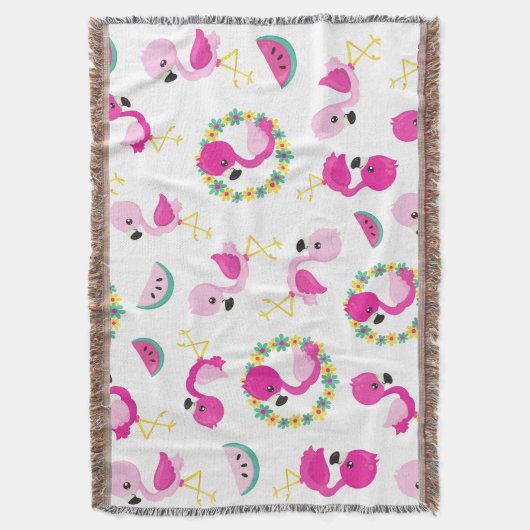 Tropisches Muster, Flamingos, Wassermelonen, Blume Decke (Vorderseite Vertikal)