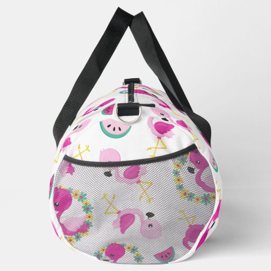 Tropisches Muster, Flamingos, Wassermelonen, Blume Duffle Bag (Rechts)