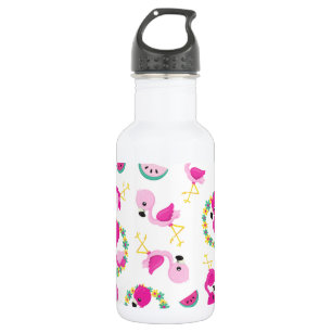 Tropisches Muster, Flamingos, Wassermelonen, Blume Edelstahlflasche