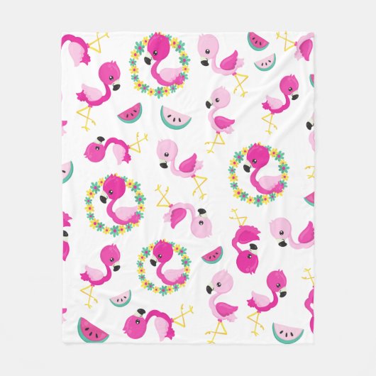 Tropisches Muster, Flamingos, Wassermelonen, Blume Fleecedecke (Vorderseite)