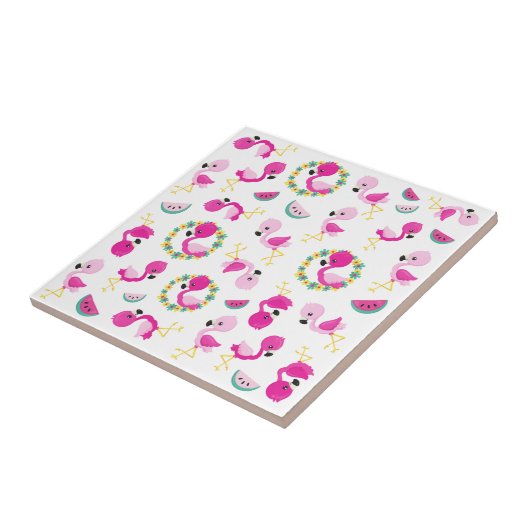 Tropisches Muster, Flamingos, Wassermelonen, Blume Fliese (Seite)