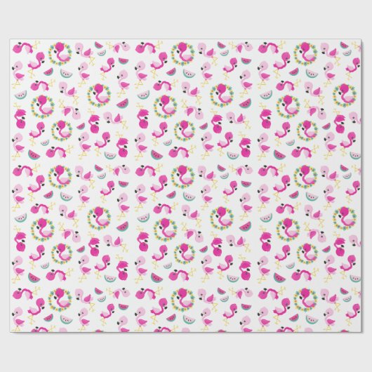 Tropisches Muster, Flamingos, Wassermelonen, Blume Geschenkpapier (Flach)