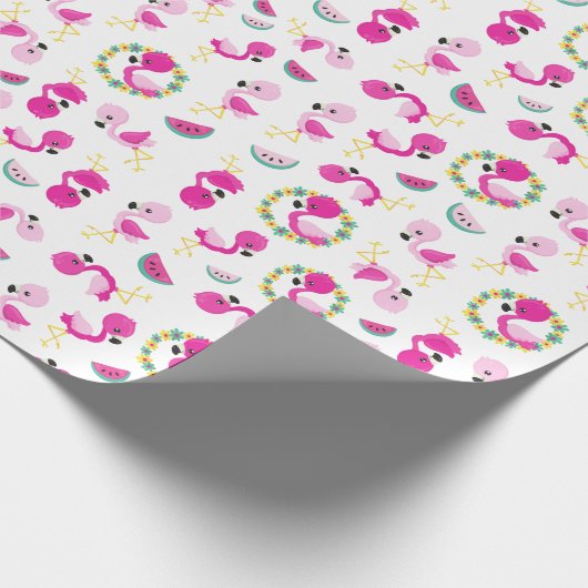 Tropisches Muster, Flamingos, Wassermelonen, Blume Geschenkpapier (Ecke)