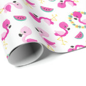 Tropisches Muster, Flamingos, Wassermelonen, Blume Geschenkpapier (Rolleneckpunkt)
