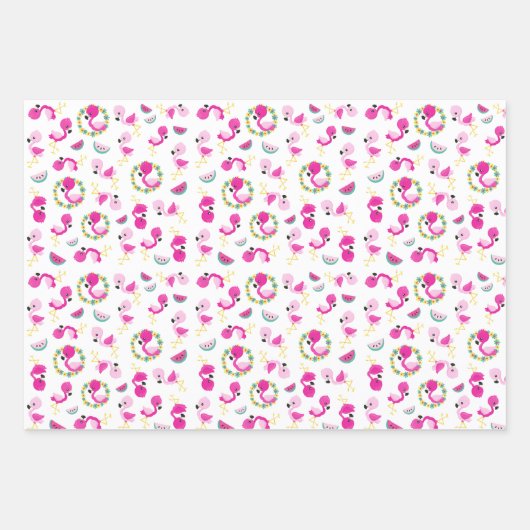Tropisches Muster, Flamingos, Wassermelonen, Blume Geschenkpapier Set (Vorderseite 3)