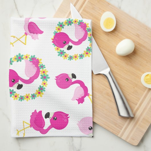 Tropisches Muster, Flamingos, Wassermelonen, Blume Geschirrtuch (Viertel Falte)