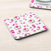Tropisches Muster, Flamingos, Wassermelonen, Blume Getränkeuntersetzer (Linke Seite)
