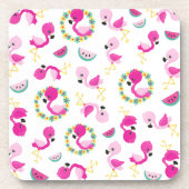 Tropisches Muster, Flamingos, Wassermelonen, Blume Getränkeuntersetzer (Vorderseite)