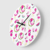 Tropisches Muster, Flamingos, Wassermelonen, Blume Große Wanduhr (Winkel)