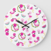 Tropisches Muster, Flamingos, Wassermelonen, Blume Große Wanduhr (Vorderseite)