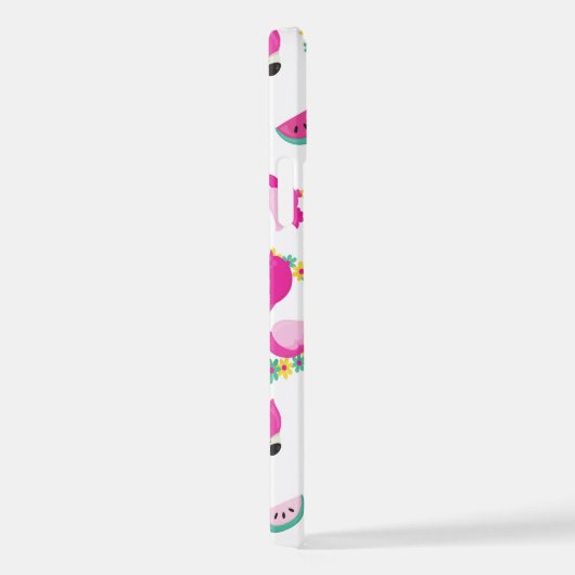 Tropisches Muster, Flamingos, Wassermelonen, Blume iPhone Hülle (Rechte Seite)