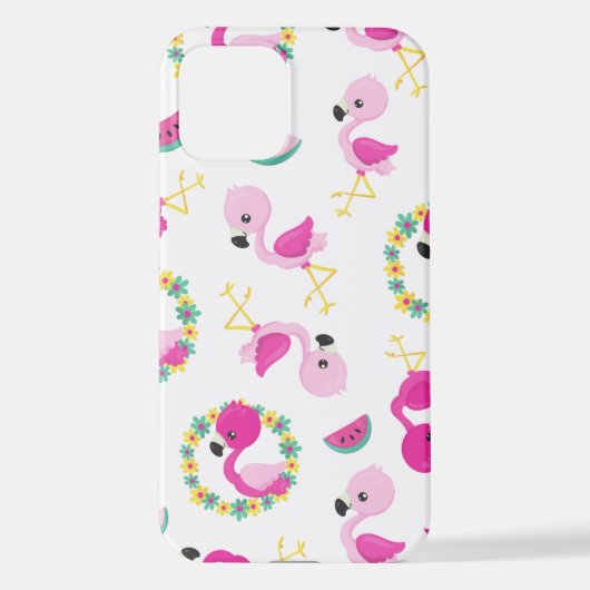 Tropisches Muster, Flamingos, Wassermelonen, Blume iPhone Hülle (Rückseite)