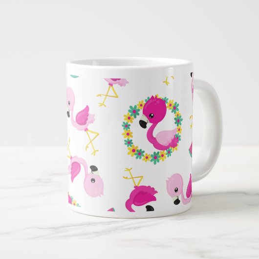 Tropisches Muster, Flamingos, Wassermelonen, Blume Jumbo-Tasse (Vorderseite Rechts)