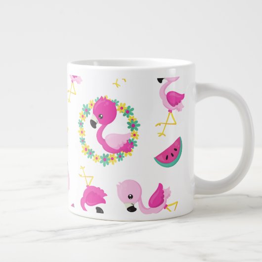 Tropisches Muster, Flamingos, Wassermelonen, Blume Jumbo-Tasse (Rechts)