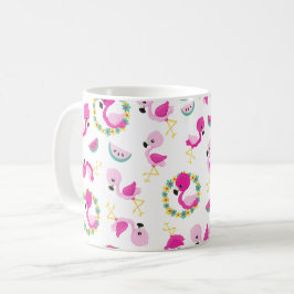 Tropisches Muster, Flamingos, Wassermelonen, Blume Kaffeetasse