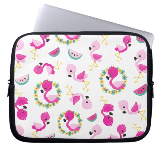 Tropisches Muster, Flamingos, Wassermelonen, Blume Laptopschutzhülle (Vorderseite)