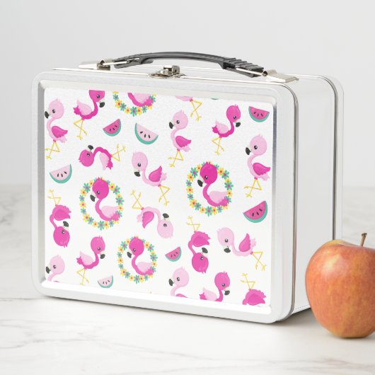 Tropisches Muster, Flamingos, Wassermelonen, Blume Metall Brotdose (Beispiel)