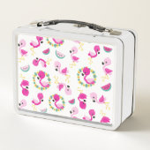 Tropisches Muster, Flamingos, Wassermelonen, Blume Metall Brotdose (Rückseite)