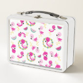 Tropisches Muster, Flamingos, Wassermelonen, Blume Metall Brotdose (Vorderseite)