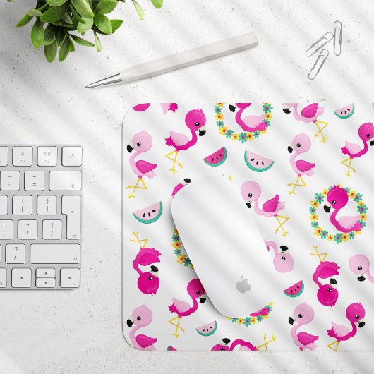 Tropisches Muster, Flamingos, Wassermelonen, Blume Mousepad