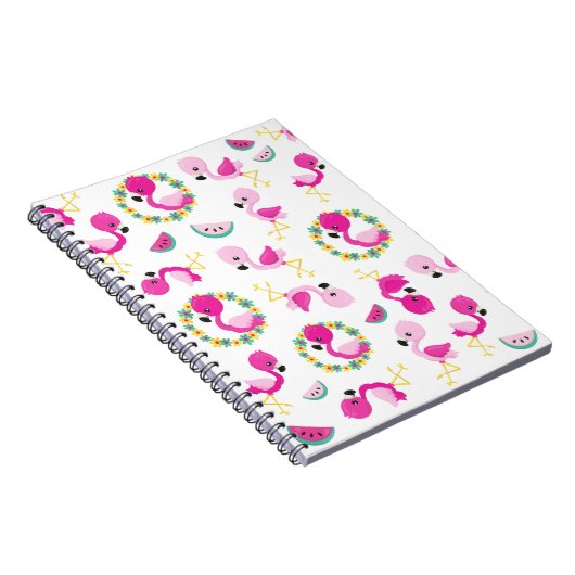Tropisches Muster, Flamingos, Wassermelonen, Blume Notizblock (Rechte Seite)