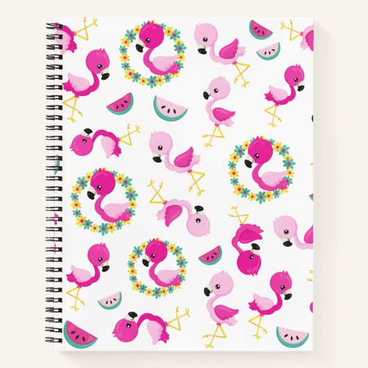 Tropisches Muster, Flamingos, Wassermelonen, Blume Notizblock (Vorderseite)