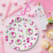 Tropisches Muster, Flamingos, Wassermelonen, Blume Pappteller (Party)