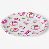 Tropisches Muster, Flamingos, Wassermelonen, Blume Pappteller (Schrägansicht)