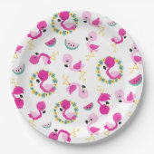 Tropisches Muster, Flamingos, Wassermelonen, Blume Pappteller (Vorderseite)