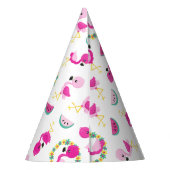 Tropisches Muster, Flamingos, Wassermelonen, Blume Partyhütchen (Rückseite)