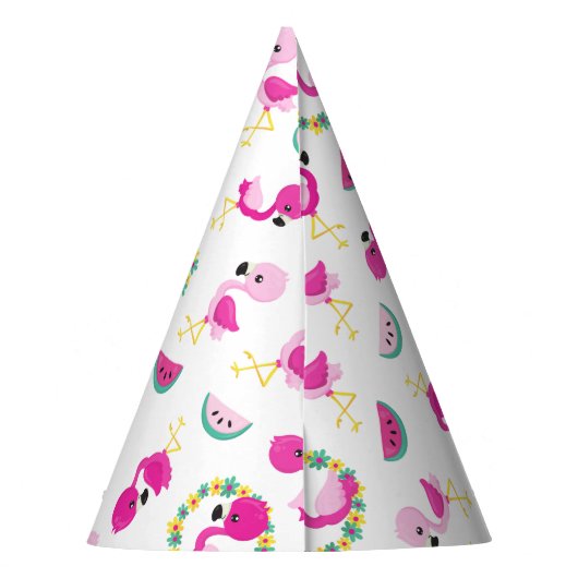 Tropisches Muster, Flamingos, Wassermelonen, Blume Partyhütchen (Rückseite)