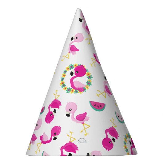 Tropisches Muster, Flamingos, Wassermelonen, Blume Partyhütchen (Rechts)