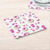 Tropisches Muster, Flamingos, Wassermelonen, Blume Rechteckiger Pappuntersetzer (angewinkelt)
